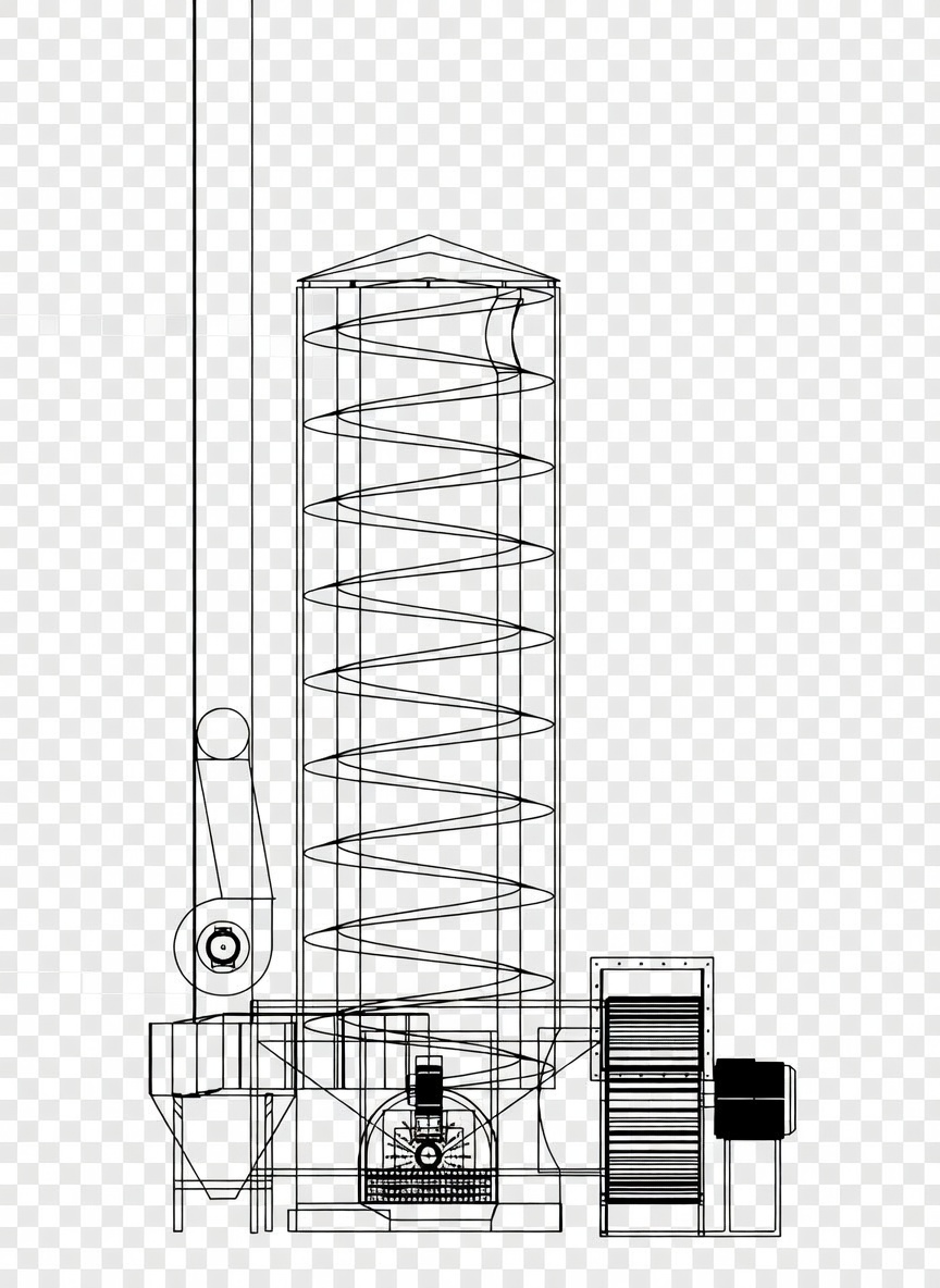 Технічне креслення спірального теплообмінника HELIX — рух газів по спіралі, центробіжна сила притискає гаряче ядро до стінок